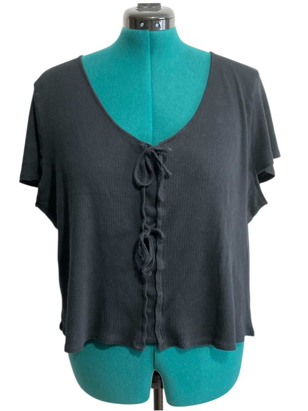 Madewell 100% Cotton Ribbed Short Sleeve Tie Front Blouse